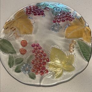 Mikasa Glass Art Plate with Gold Leaves and Red Berries